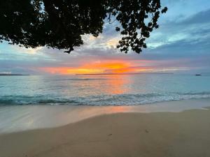 a sunset on a beach with the ocean at Helt Vanua Lodge in Saraotou +22 photos