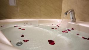 una vasca da bagno piena di rose rosse sanguinanti di Gold Sand Hotel a Hsinchu