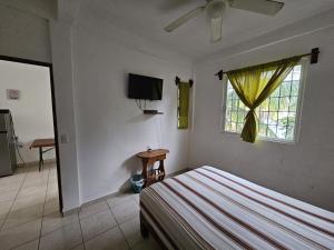a bedroom with a bed and a window and a television at Alojamiento La Vista in Barrio Nuevo