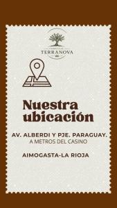 a label with a map and a pin on it at Complejo Terranova in Aimogasta