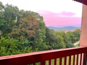 a balcony with a view of trees and a road at Cozy Lakeside Getaway - Outdoor Theater - Free Early Check-In- 4min to Silver Dollar City in Branson