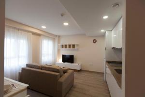 a living room with a couch and a television at Apartamentos Massó in Albacete