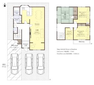 a floor plan and elevation of a house at Shiga Lakeside House in Hamabun in Imazu