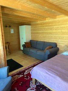 a living room with a couch and a bed at Kargevärava kämping in Kapra