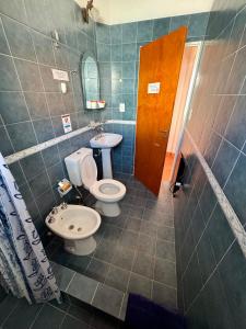 a bathroom with a toilet and a sink at Luna Vallista Apart Hotel in Seclantás
