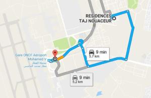 una mappa del trasferimento di riserve di novazione di tram di Short Stay Apartment aéroport casablanca a Nouaseur