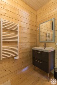 a bathroom with a sink and a mirror at Le grand tétras in Boutx +24 photos