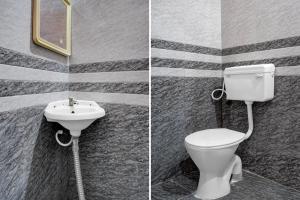 two pictures of a bathroom with a toilet and a sink at Hotel O Chikkabanavara Lakeview Bangalore Formerly Bvk Residency in Bangalore