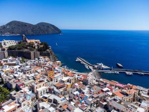 an aerial view of a city and the ocean at B&B Faraglione in Lipari