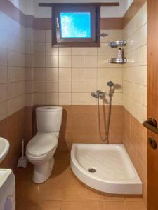 a bathroom with a toilet and a bath tub at House Demetra in Astris +60 photos