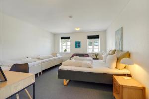 a large room with three beds and a couch at Skjoldbjerg Garnihotel in Vorbasse +98 photos