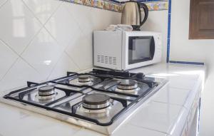 a stove top with a microwave on top of it at Casa Rural La Albahaca in Jimera de Líbar
