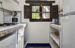 a kitchen with a white refrigerator and a microwave at Casa Rural La Albahaca in Jimera de Líbar