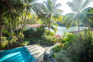 a resort with a swimming pool and palm trees at Pont Bleu Suites - boutique hotel -Riverside & Pool in Canacona
