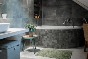 a bathroom with a sink and a bath tub at Chalupa Mariánská hora 776 in Jablonec nad Nisou