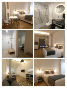 four different pictures of a hotel room with two beds at "El Rincón de Sevilla 3" A 9 min en metro del centro de Sevilla in San Juan de Aznalfarache +4 photos