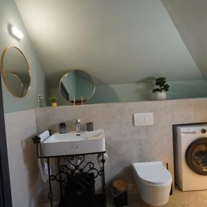 a bathroom with a sink and a toilet and mirrors at Elidon 1833 in Pančevo +54 photos