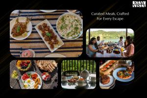 a collage of pictures of food on a table at StayVista at Villa Selene - Dolly J Homes with Pool in Sangolda
