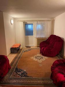 a living room with two beds and a window at Pension Doris in Velká Hleďsebe