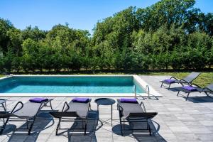 a group of chairs sitting next to a swimming pool at Villa Vallis in Nedeščina