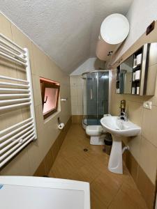 ein Badezimmer mit Waschbecken und Toilette in der Unterkunft Hostel & Camping Rilindja in Valbonë + 33 Fotos