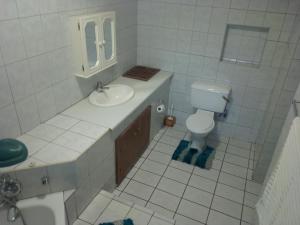 a white bathroom with a sink and a toilet at VILLA LA CORRIE Guest Lodge in Steelpoort +25 photos