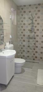 a bathroom with a toilet and a sink and a shower at Apartman Vida in Zaton +16 photos