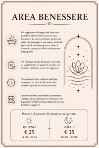 a menu for an area benzene with a picture of a lotus flower at La quercia B&B in Abbateggio +46 photos
