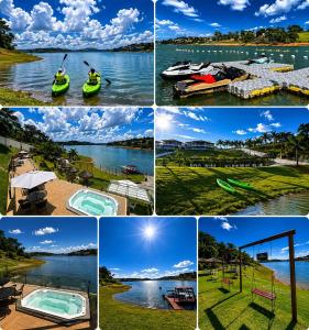 a collage of photos with a person in a kayak at Surreal Igaratá Pousada in Igaratá