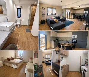 a collage of photos of a living room and a kitchen at Marsascala St Thomas bay in Marsaskala +2 photos