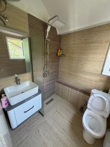 a bathroom with a sink and a toilet at Villa Adushi in Prizren +15 photos