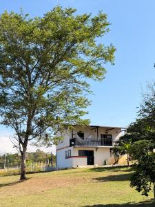 a white house with a tree in front of it at Villa Matilde in Curití