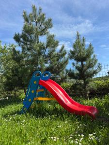 a red slide in the grass next to a tree at Vikendica Vrba in Gacko