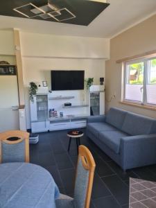 a living room with a couch and a flat screen tv at Casa Mia in Goslar