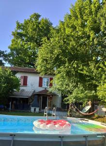 a large swimming pool with a faucet in a yard at Chez Carolayn in Geneva