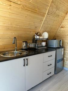 a kitchen with a sink and a counter top at Tosor Medet A-frame in Tossor
