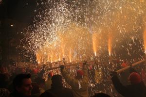 a crowd of people watching a fireworks show at The School House in Bridgwater