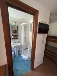 a bathroom with a shower and a sink at Albergo Passet in Pragelato +27 photos