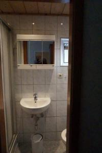 a bathroom with a sink and a toilet at Haus Alpenblick inkl. Chiemgaukarte in Ruhpolding +68 photos