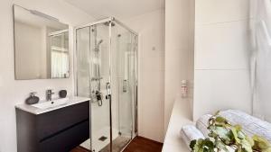 a bathroom with a shower and a sink at Matxiku Aurre in Berástegui +15 photos