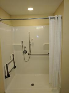 a bathroom with a shower with a shower curtain at Country Inn & Suites by Radisson, Tallahassee-University Area, FL in Tallahassee