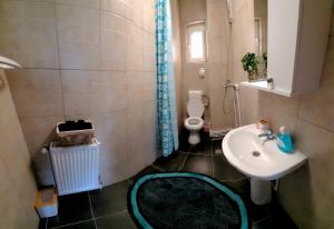 a small bathroom with a sink and a toilet at Carla House in Vidolm