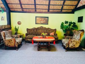 a living room with a couch and two chairs and a table at Tijd-Loos in Geeste