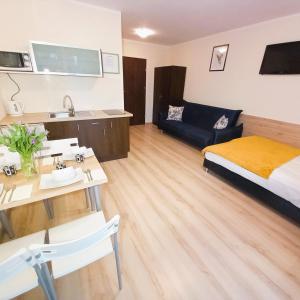 a room with a bed and a table and a couch at Villa Laguna in Rowy