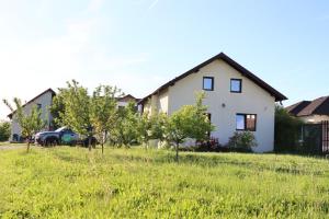 a house in a field with trees and a car at Virajlux Verde Retreat in Mioveni