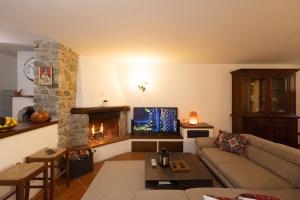 a living room with a couch and a fireplace at Happy Hen Garden Suite in Bivigliano