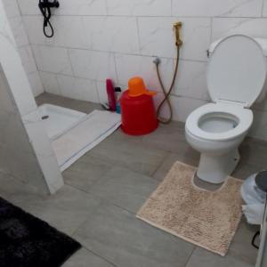 a bathroom with a white toilet in a room at VILLA Moissuli maison entière confortable avec Starlink in Mtsamboro