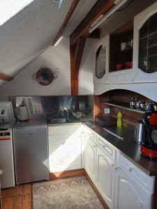 a kitchen with white cabinets and stainless steel appliances at Penzion Jakuby in Děčín