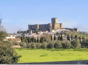 a castle on top of a hill with trees at A Casinha in Portel