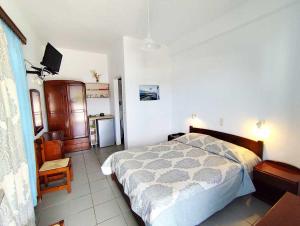 a bedroom with a bed and a television in it at Areti studios in Vathi